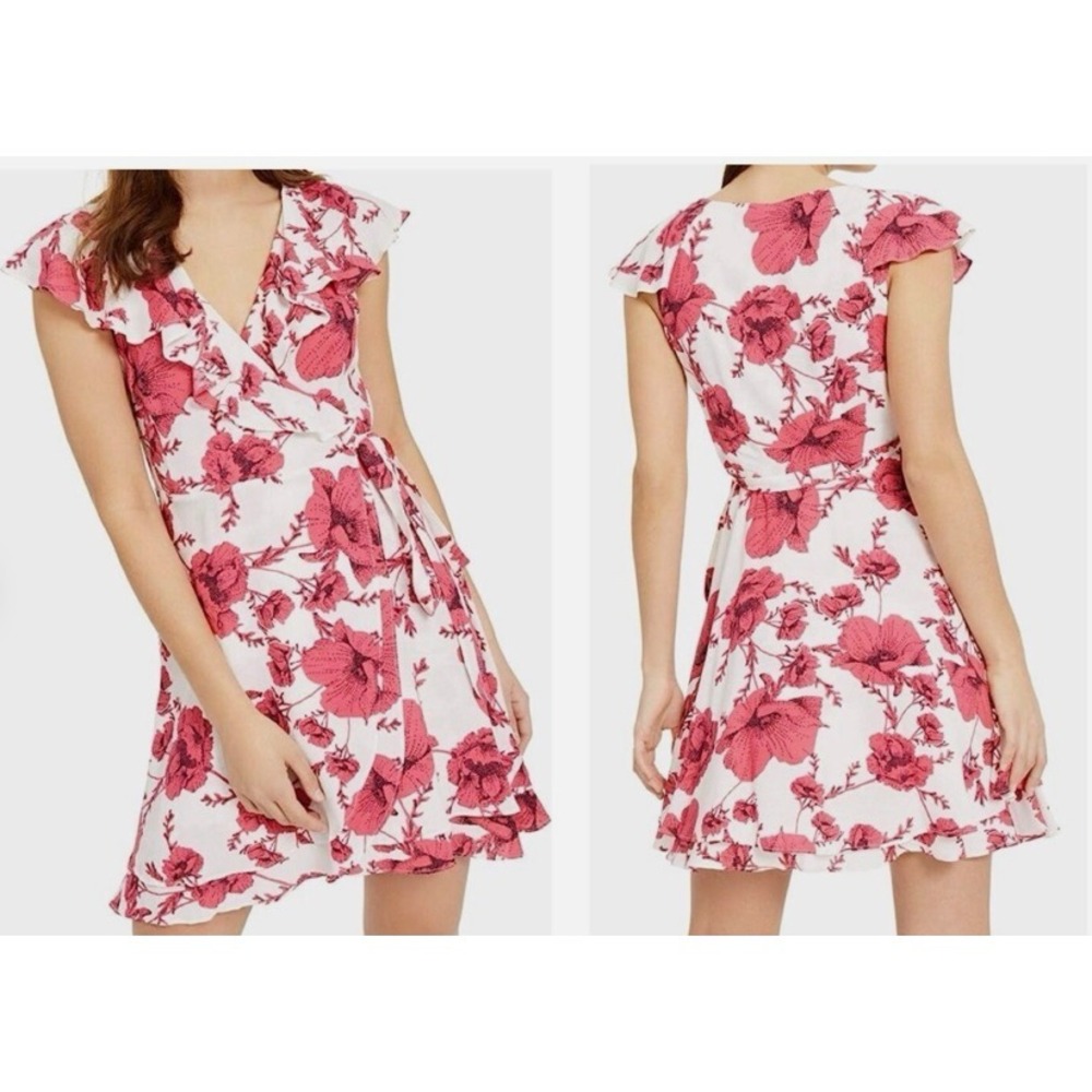 Free People French Quarter Ruffled Mini Wrap Dress Size small Red white Fairycor
